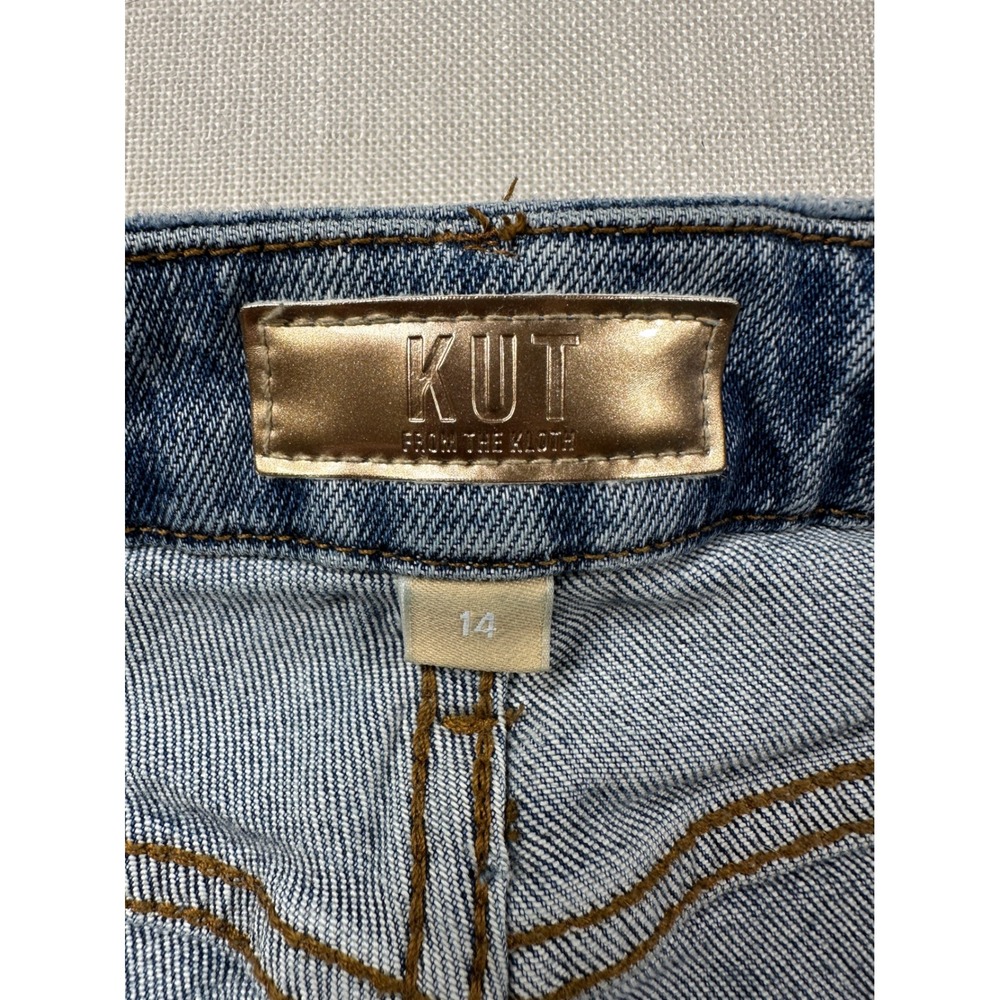 Kut from the Kloth Wide Leg Raw Hem Jeans Blue Denim Size 14 - Picture 4 of 9